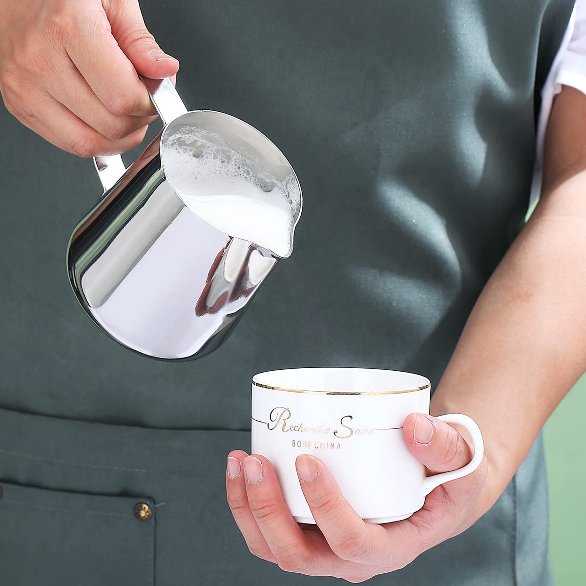 Milk Frothing Pitcher 12Oz - 350Ml, Kyraton Stainless Steel Espresso Steaming Pitchers With Decorating Pen,Milk Coffee Frother C